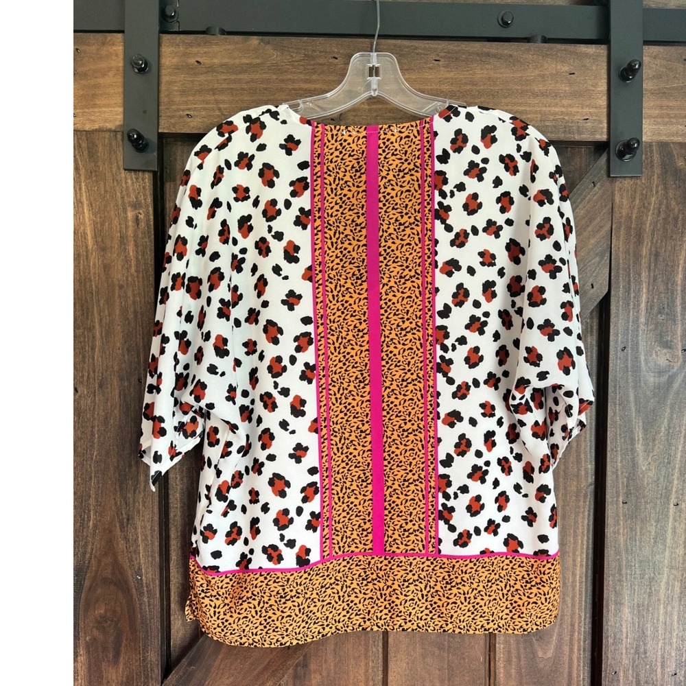 Renee C Womens Mixed Animal Print Kimono Sleeve Blouse Pink Orange Size Medium - Picture 9 of 10